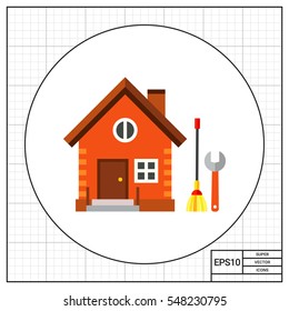 House with broom and spanner