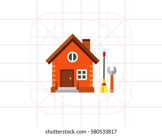 House with broom and spanner