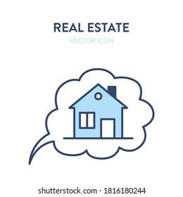 House in a bubble. Vector illustration of a home building image inside of a bubble. Represents concept of thinking and dreaming about buying a house