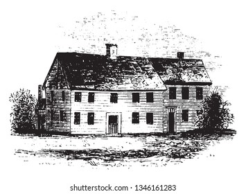 House in Buckley,vintage line drawing or engraving illustration