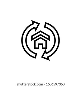 House build and arrows web icon in outline style on white background