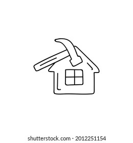 Construcción de la casa, icono de construcción de la casa en estilo de línea negra plana, aislado en fondo blanco 