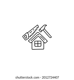 Hausbau, Hausbausymbol in schwarzem Flachformat einzeln auf weißem Hintergrund 