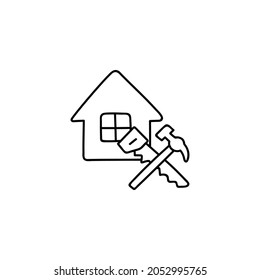 Construcción de la casa, icono de construcción de la casa en estilo de línea negra plana, aislado en fondo blanco 