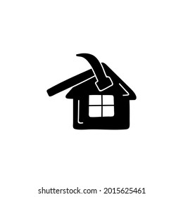 House build, House construction icon in solid black flat shape glyph icon, isolated on white background 