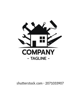 House Builder Logo,House Repair Service,Construction Building Worker Tool Handyman concept on white background Vector illustration