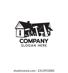 House Builder Logo,House Repair Service,Construction Building Worker Tool Handyman concept on white background vector illustration