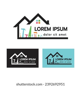 House Builder Logo,House Repair Service,Construction Building Worker Tool Handyman concept on white background vector illustration