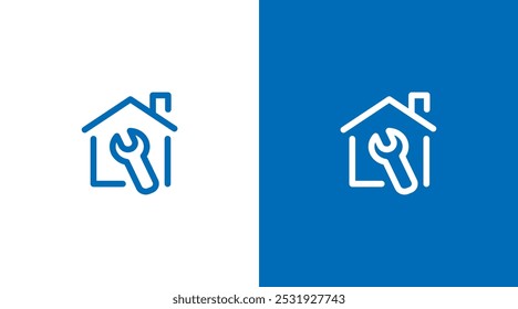 House Builder House Renovation Logo. Wrench and house icon for House renovation, construction, repair and maintenance logo icon design