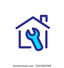 House Builder House Renovation Logo. Wrench and house icon for House renovation, construction, repair and maintenance logo icon design
