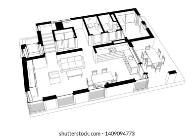 house building 3d plan, vector illustration