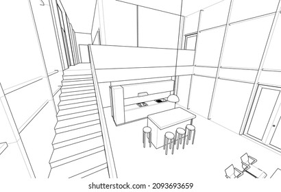 Gebäudebau, 3D-Skizze, Vektorgrafik