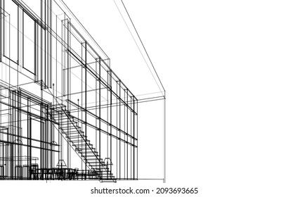 Gebäudebau, 3D-Skizze, Vektorgrafik