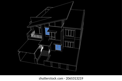 Edificio de la casa dibujo arquitectónico vector 3d ilustración