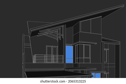House building archiectural drawing vector 3d illustration