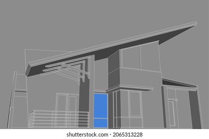 House building archiectural drawing vector 3d illustration