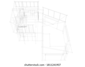 House, building architectural 3d sketch 