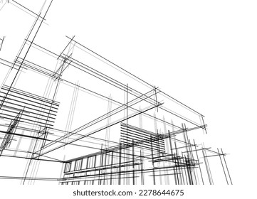 House building architectural drawing 3d illustration 3d rendering