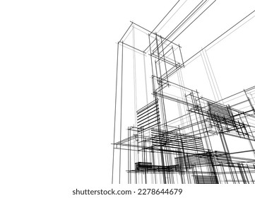 House building architectural drawing 3d illustration 3d rendering