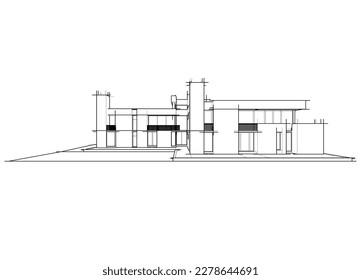 Dibujo de arquitectura de edificios de viviendas Ilustración 3d Ilustración 3d