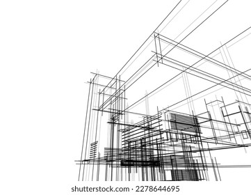 Dibujo de arquitectura de edificios de viviendas Ilustración 3d Ilustración 3d