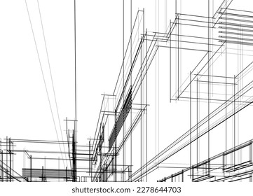 House building architectural drawing 3d illustration 3d rendering