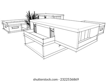 house building architectural drawing 3d illustration