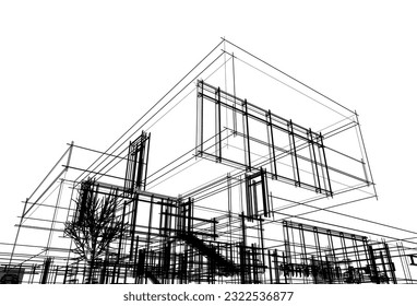 house building architectural drawing 3d illustration