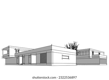 house building architectural drawing 3d illustration