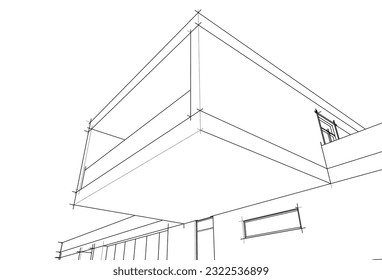 house building architectural drawing 3d illustration