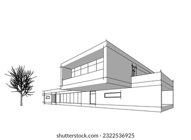 house building architectural drawing 3d illustration