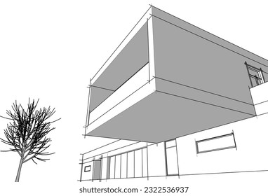 house building architectural drawing 3d illustration