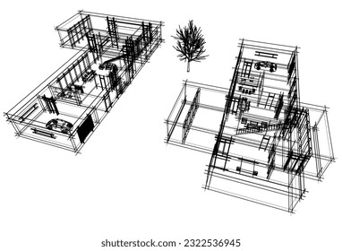 house building architectural drawing 3d illustration