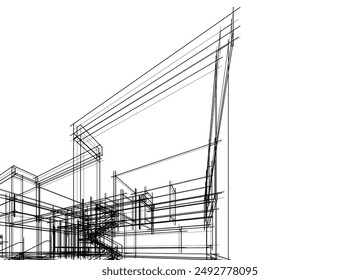 House building architectural sketch 3d illustration