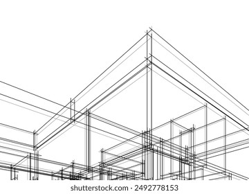 House building architectural sketch 3d illustration