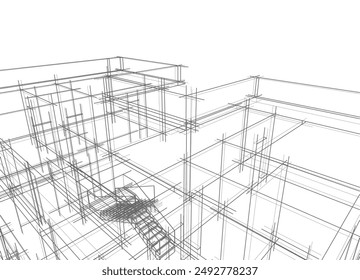 House building architectural sketch 3d illustration