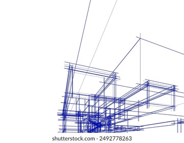 Ilustración 3d del boceto arquitectónico del edificio de la casa