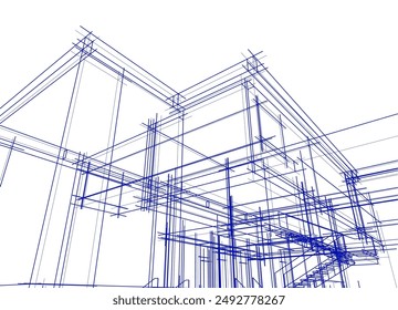 House building architectural sketch 3d illustration