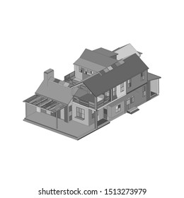 House building architecture concept illustration. Blueprint or Wire-frame style. modern architecture exterior. architecture abstract. 