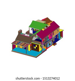 House building architecture concept illustration. Blueprint or Wire-frame style. modern architecture exterior. architecture abstract. 