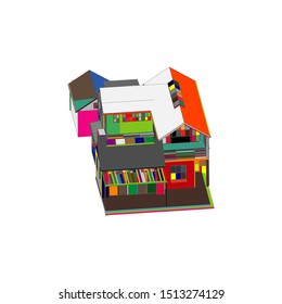 House building architecture concept illustration. Blueprint or Wire-frame style. modern architecture exterior. architecture abstract. 