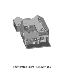 House building architecture concept illustration. Blueprint or Wire-frame style. modern architecture exterior. architecture abstract. 
