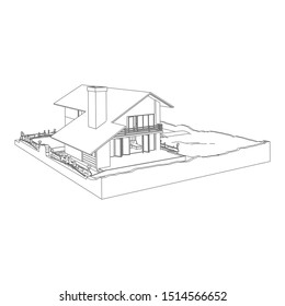 House building architecture concept illustration. Blueprint or Wire-frame style. modern architecture exterior. architecture abstract. 