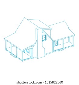 House building architecture concept illustration. Blueprint or Wire-frame style. modern architecture exterior. architecture abstract. 