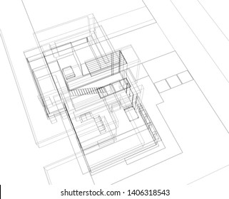 House building architecture concept sketch vector 3d illustration