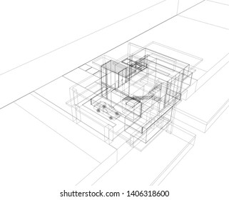 House building architecture concept sketch vector 3d illustration
