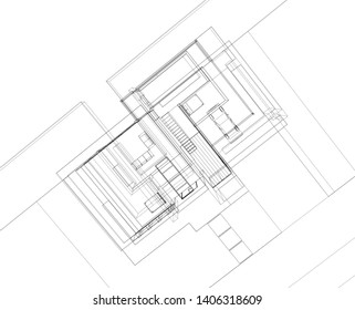 House building architecture concept sketch vector 3d illustration