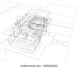 House building architecture concept sketch vector 3d illustration