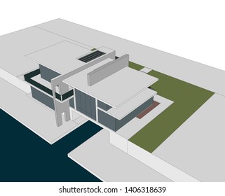 House building architecture concept sketch vector 3d illustration