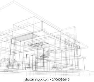 House building architecture concept sketch vector 3d illustration